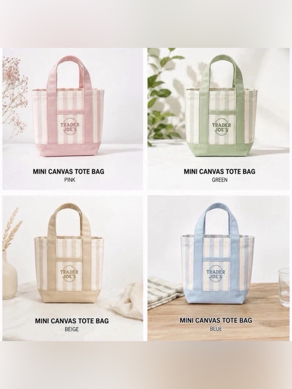 Trader Joe’s Limited Edition Mini Canvas Stripe Tote in Pastel Pink - Picture 4 of 9
